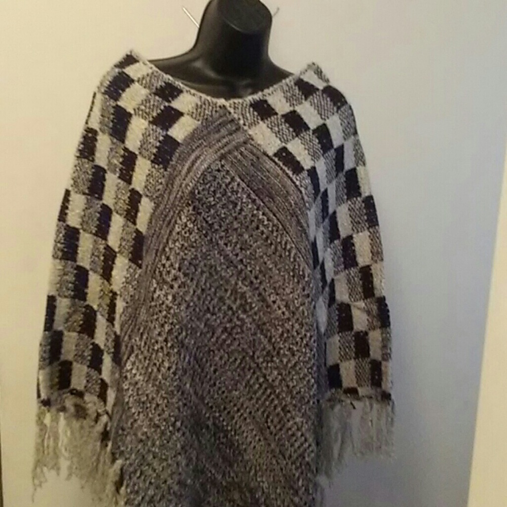 Ladies blue and grey one size fits most poncho.